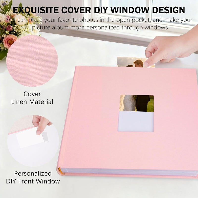 Aevdor Photo Album 8x10 100 Photos, 100 Pockets Picture Album, Linen Fabric Cover Picture Book for Photos with Writing Space, 8x10 Photo Album Book for Wedding Travel Family Memories（Pink） - Image 2